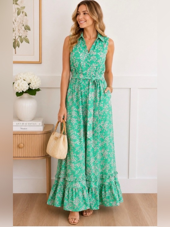 Draper James Dresses & Skirts - Draper James Green Dress with Pink Floral Trim